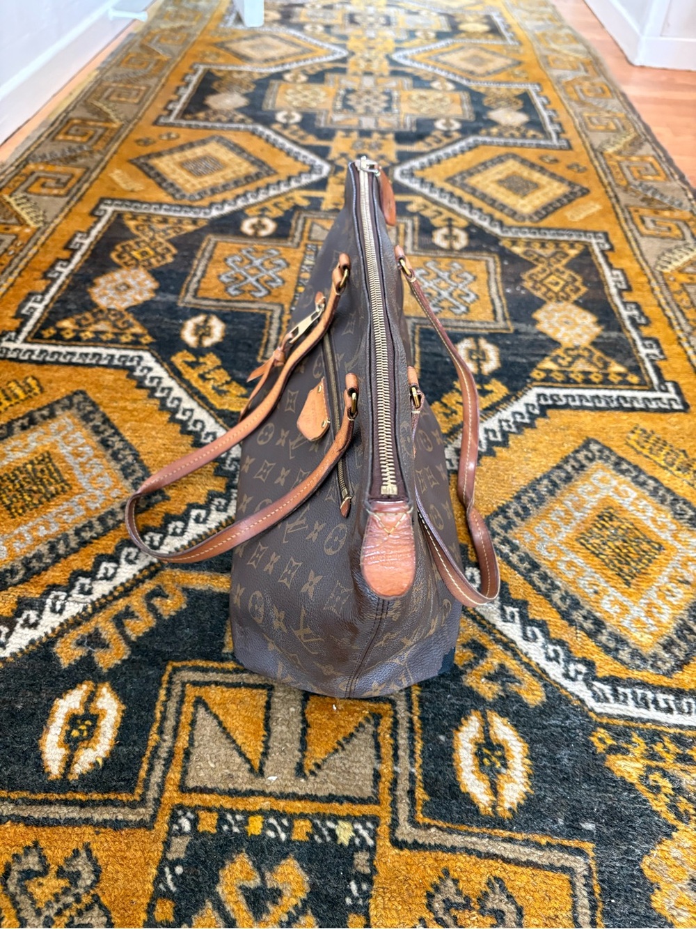 Louis Vuitton Brown Monogram Canvas Tote with Tan Leather Trim - Picture 3 of 14